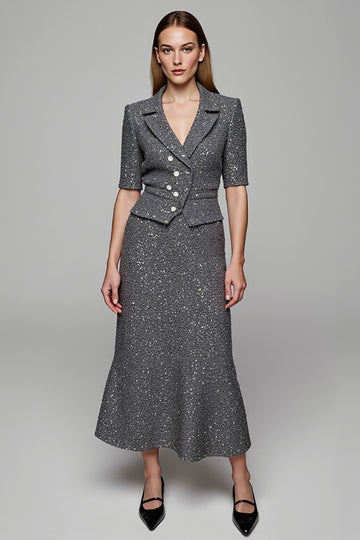 Sparkly Dark Grey 2-Piece Sheath Work Dress